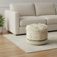 18" Cream Wool Cotton Blend Round Geometric Pouf Ottoman