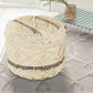 18" Cream Wool Cotton Blend Round Geometric Pouf Ottoman
