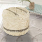 18" Cream Wool Cotton Blend Geometric Round Pouf Ottoman
