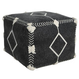 18" Black Cotton Geometric Pouf Ottoman