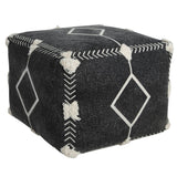 18" Black Cotton Geometric Pouf Ottoman