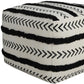 18" White Cotton Striped Pouf Ottoman