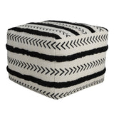 18" White Cotton Striped Pouf Ottoman