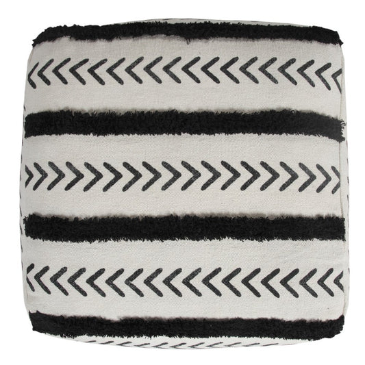 18" White Cotton Striped Pouf Ottoman