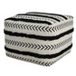 18" White Cotton Striped Pouf Ottoman