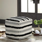18" White Cotton Striped Pouf Ottoman