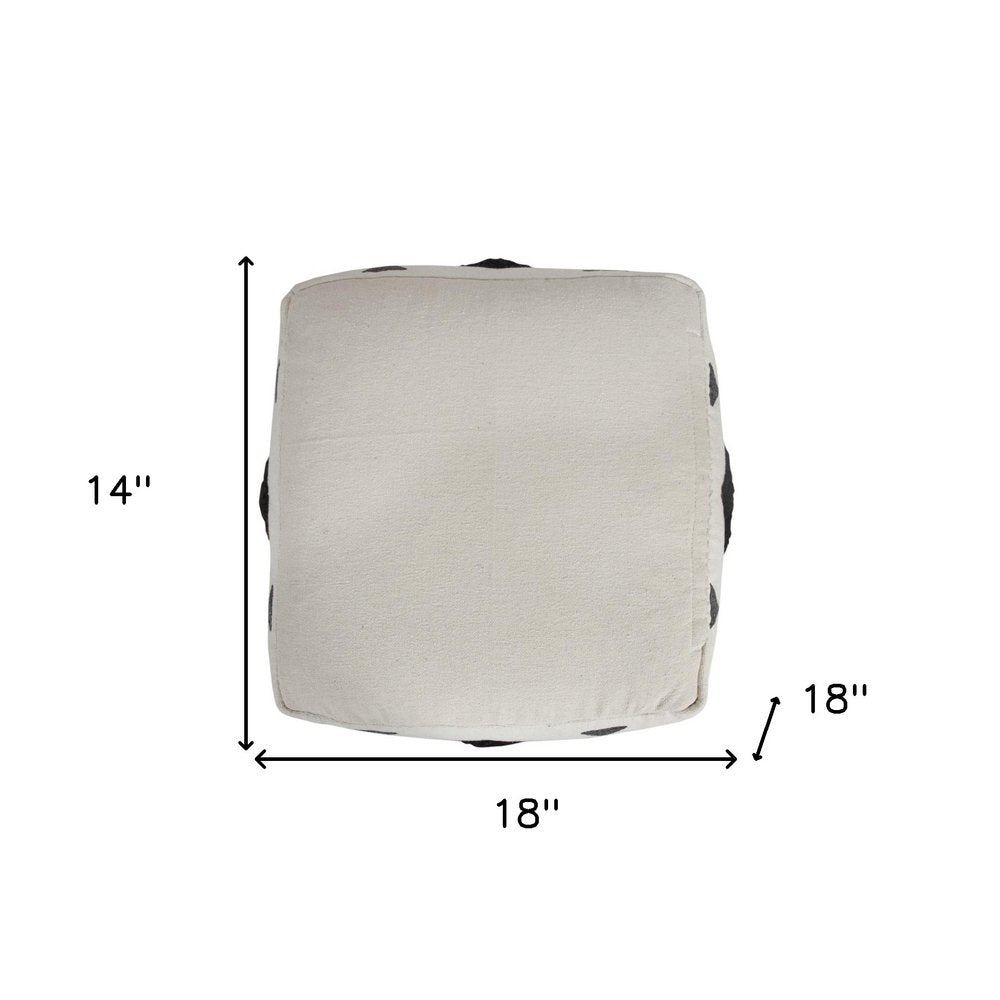 18" White Cotton Geometric Pouf Ottoman