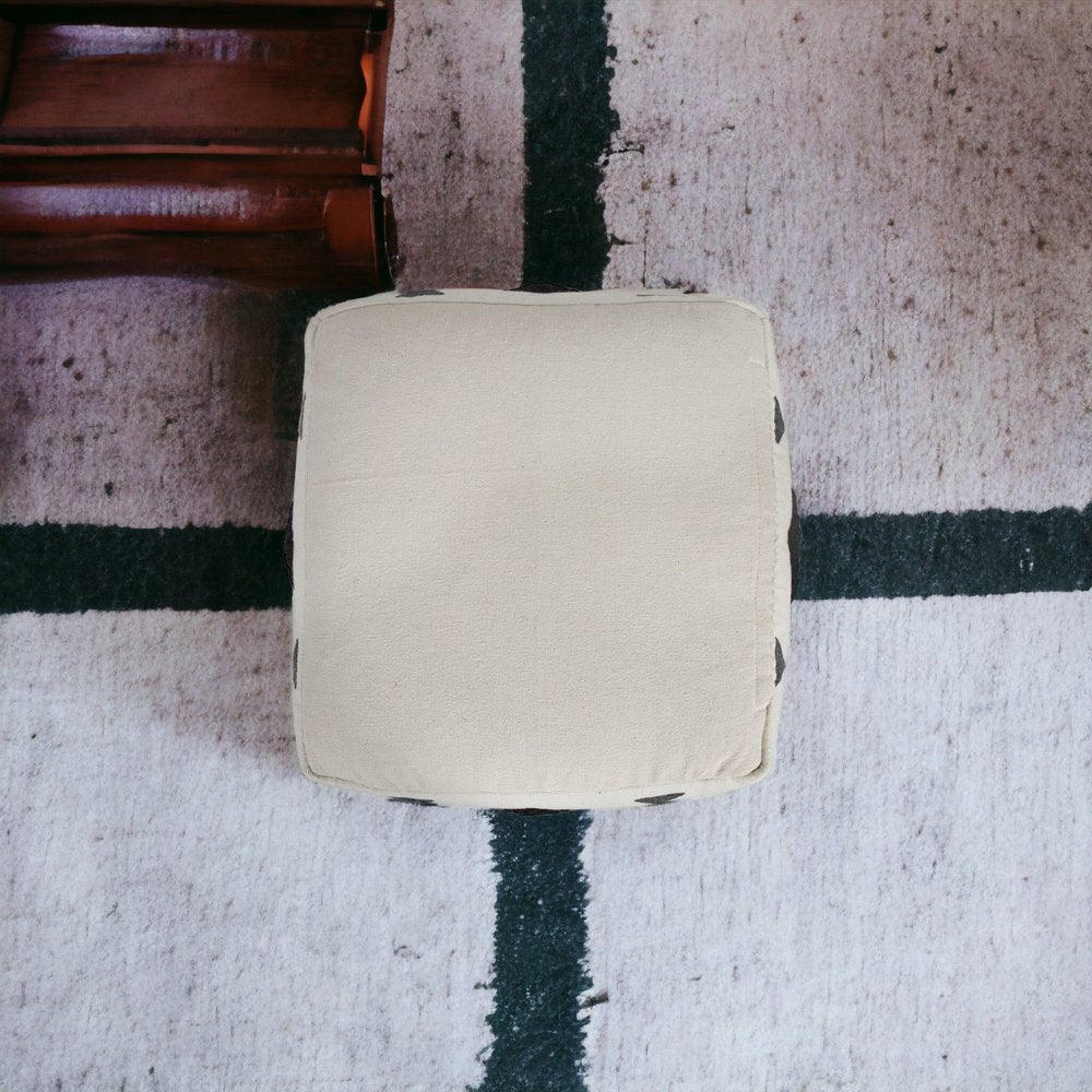 18" White Cotton Geometric Pouf Ottoman