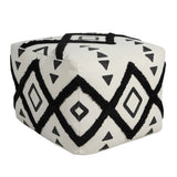 18" White Cotton Geometric Pouf Ottoman