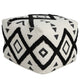 18" White Cotton Geometric Pouf Ottoman