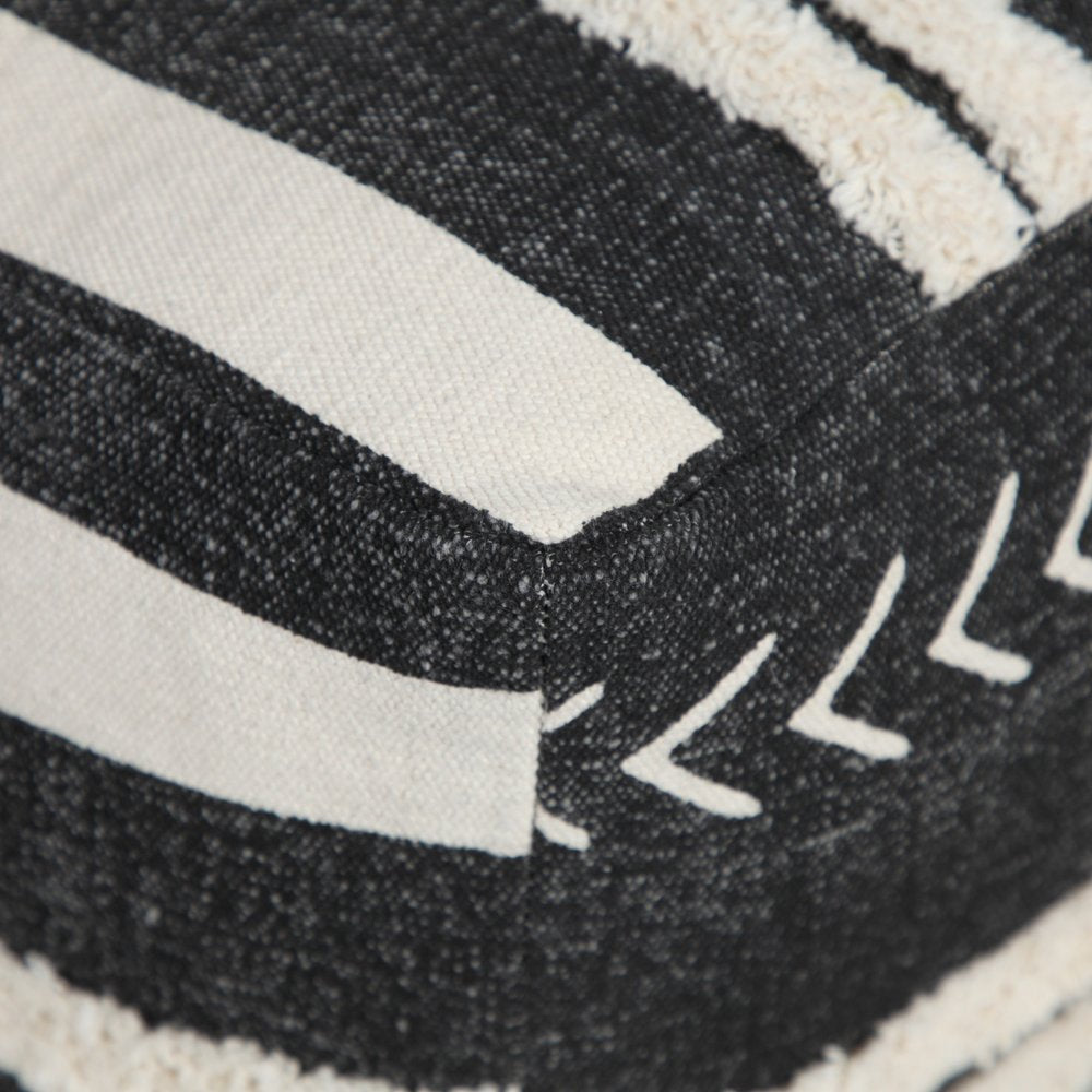 18" Black Cotton Geometric Pouf Ottoman
