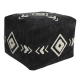 18" Black Cotton Geometric Pouf Ottoman