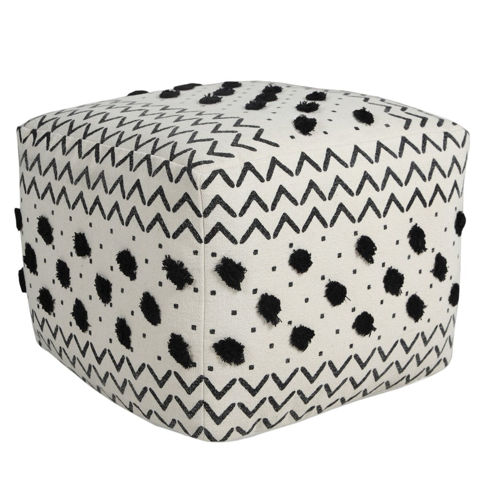 18" White Cotton Chevron Pouf Ottoman