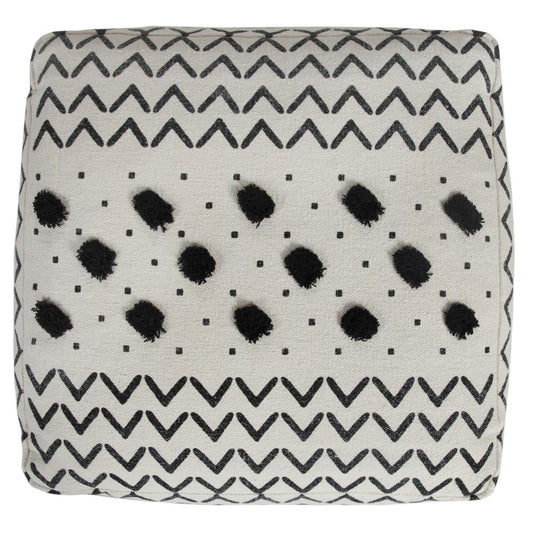 18" White Cotton Chevron Pouf Ottoman