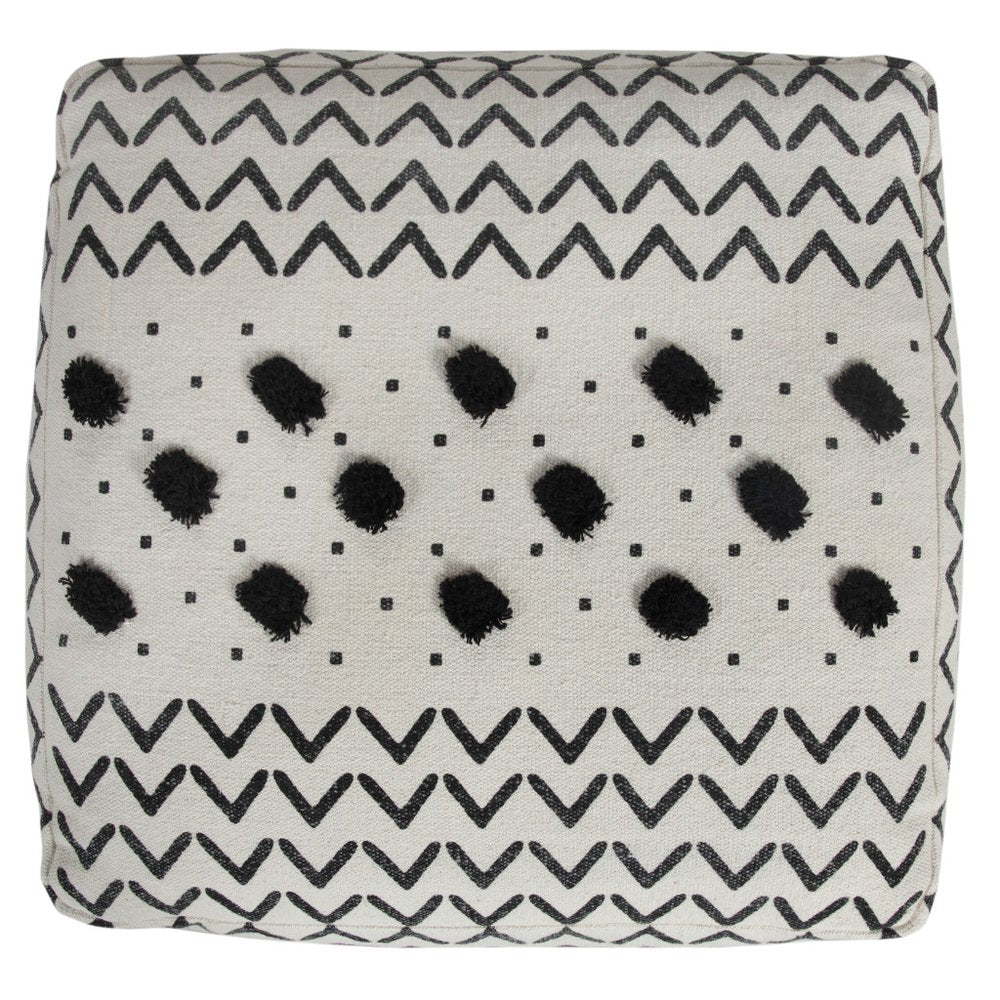 18" White Cotton Chevron Pouf Ottoman