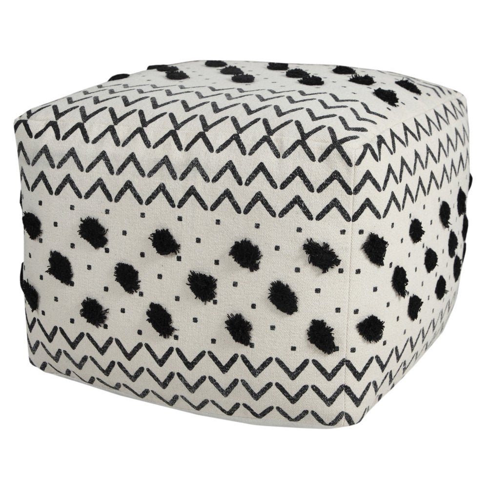 18" White Cotton Chevron Pouf Ottoman