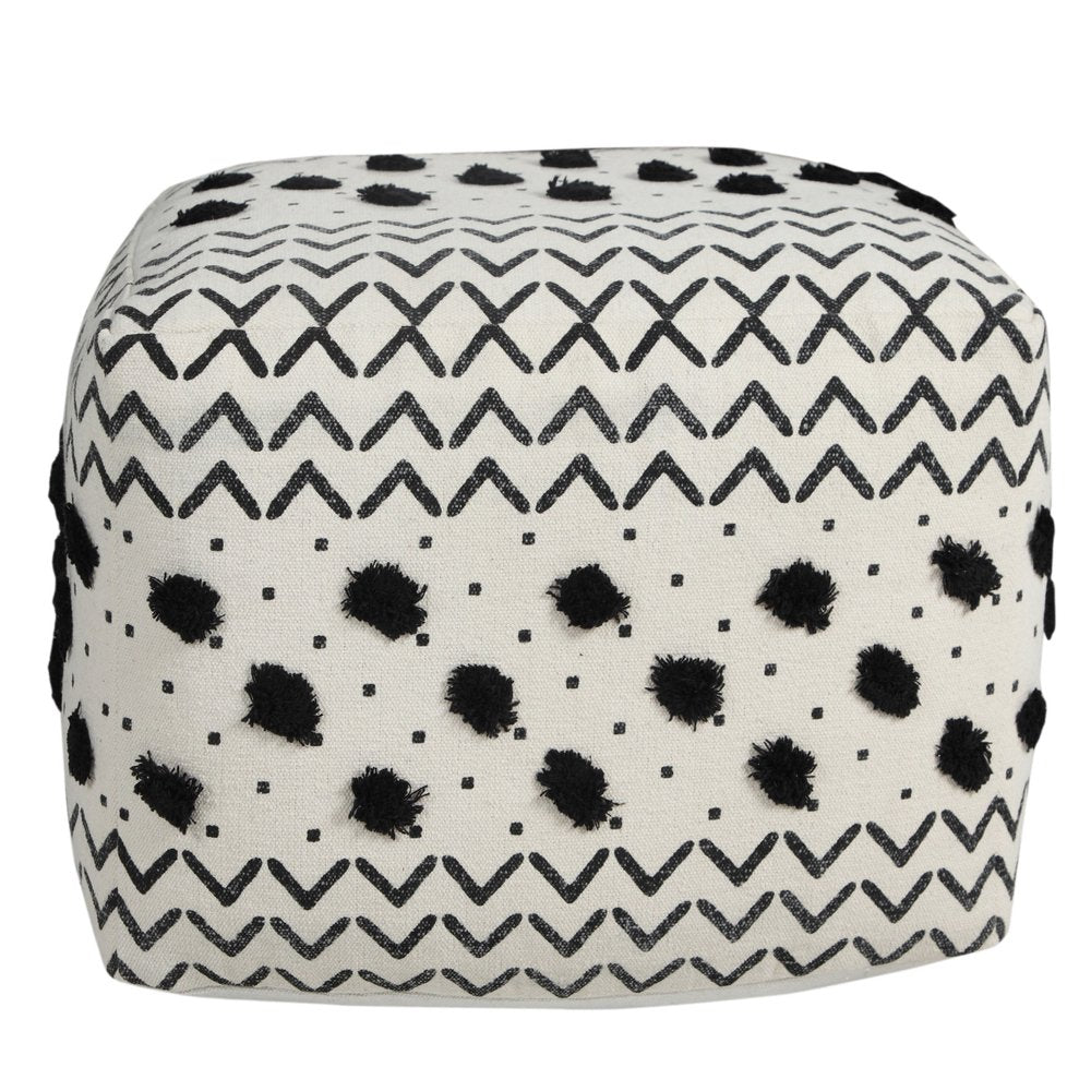 18" White Cotton Chevron Pouf Ottoman