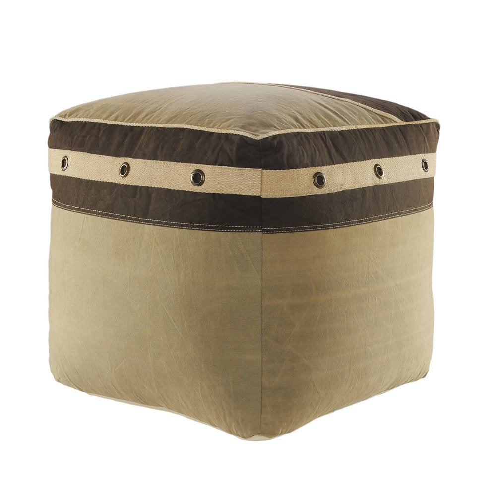 20" Brown Cotton Striped Pouf Ottoman