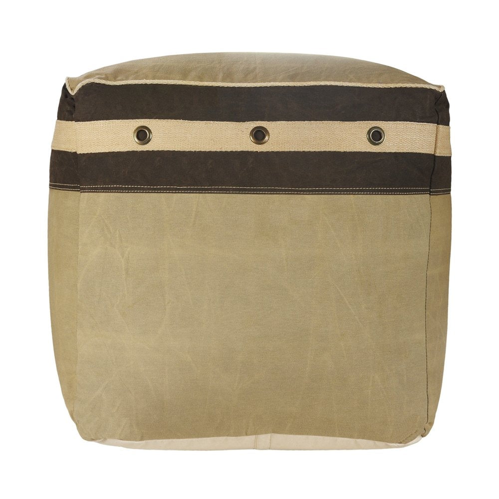 20" Brown Cotton Striped Pouf Ottoman