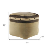 20" Brown Cotton Striped Pouf Ottoman