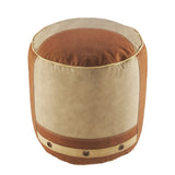 16" Tan Cotton Cylinder Striped Pouf Ottoman