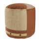 16" Tan Cotton Striped Cylinder Pouf Ottoman