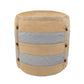 16" Tan Cotton Cylinder Striped Pouf Ottoman