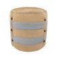 16" Tan Cotton Striped Cylinder Pouf Ottoman