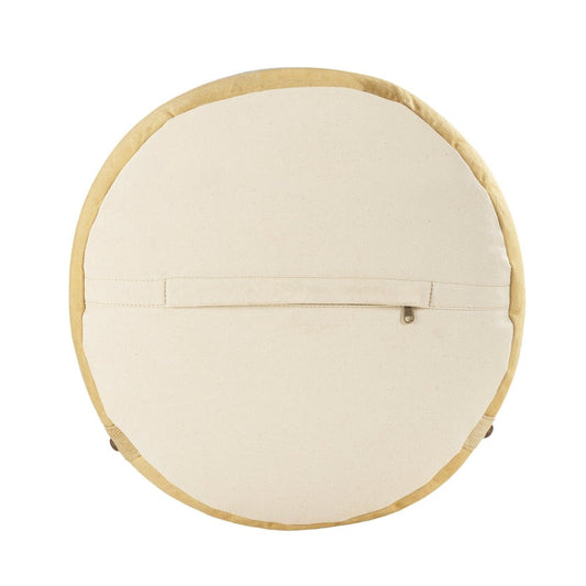 16" Tan Cotton Cylinder Striped Pouf Ottoman