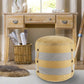 16" Tan Cotton Cylinder Striped Pouf Ottoman