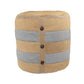 16" Tan Cotton Striped Cylinder Pouf Ottoman