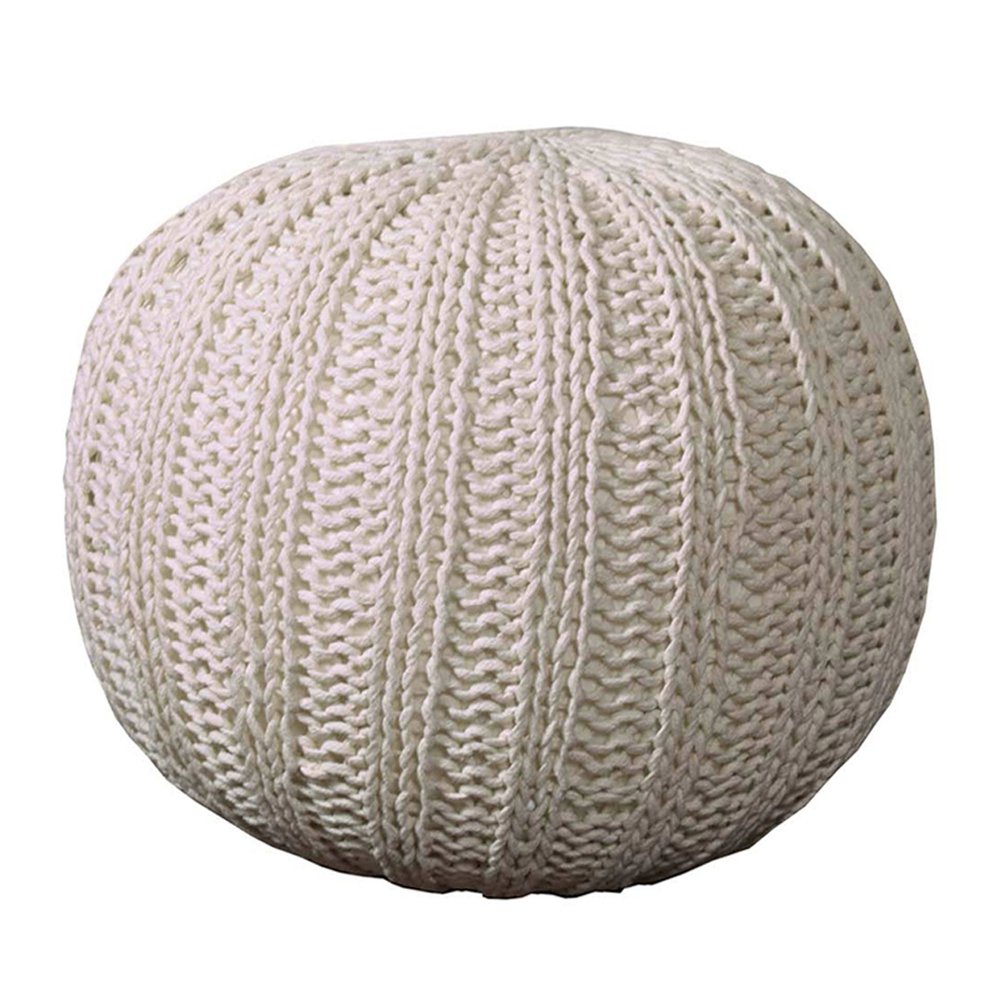 20" Gray Cotton Round Pouf Ottoman