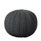 20" Black Cotton Round Pouf Ottoman