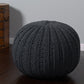 20" Beige Cotton Round Pouf Ottoman