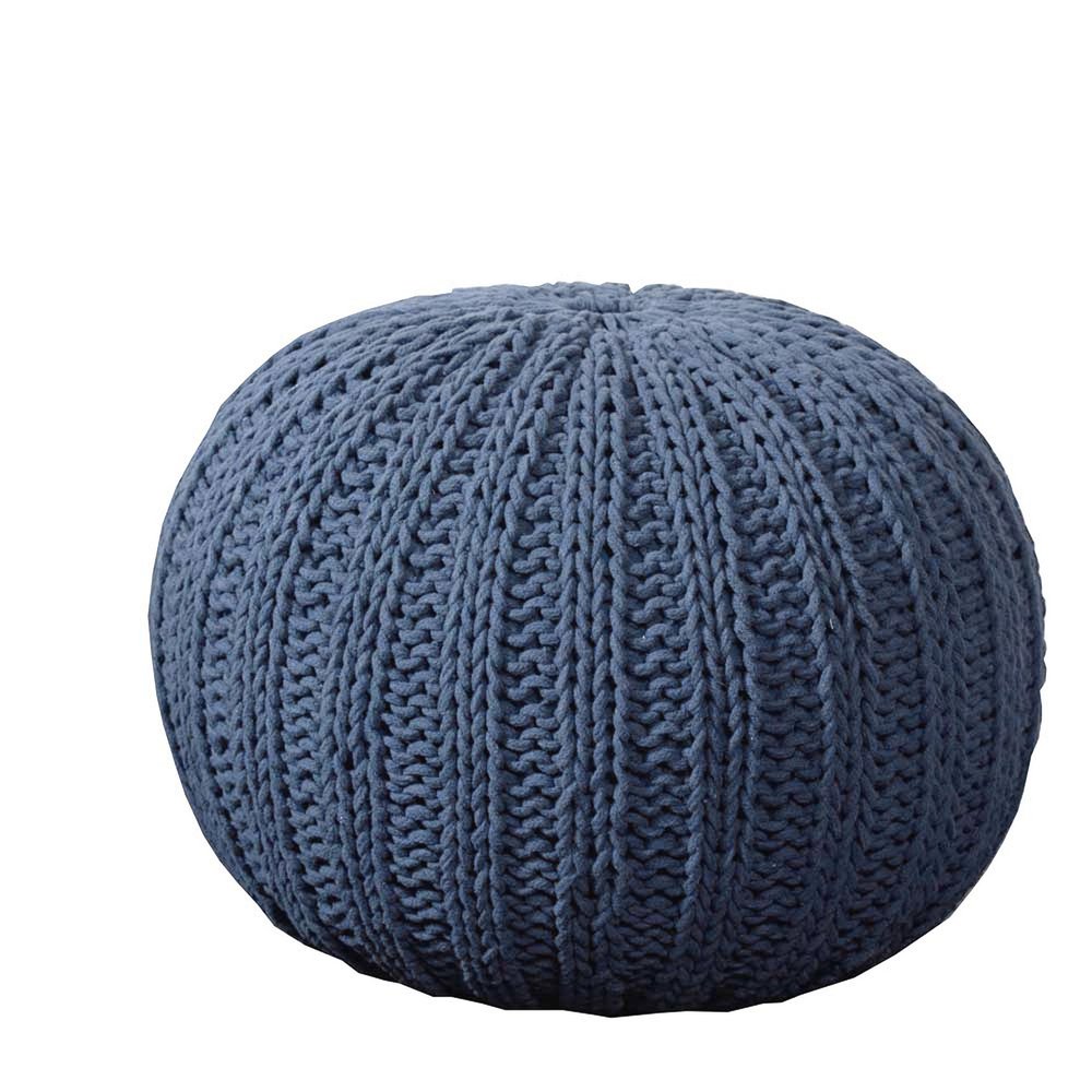 20" Gray Cotton Round Pouf Ottoman
