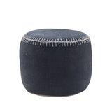 18" Blue Cotton Cylinder Striped Pouf Ottoman