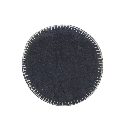 18" Blue Cotton Cylinder Striped Pouf Ottoman