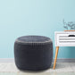 18" Blue Cotton Cylinder Striped Pouf Ottoman