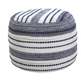 18" Blue Cotton Cylinder Striped Pouf Ottoman