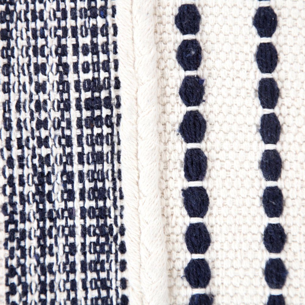 18" Blue Cotton Cylinder Striped Pouf Ottoman