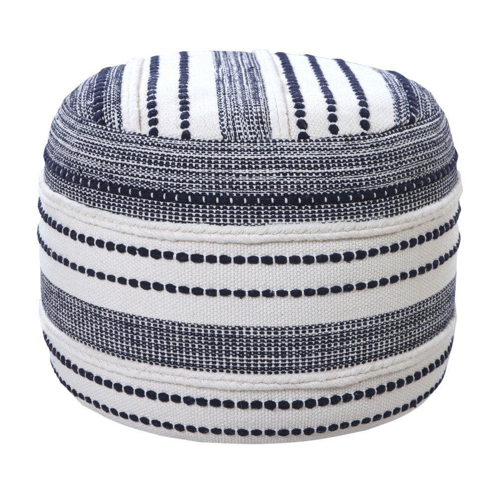 18" Blue Cotton Cylinder Striped Pouf Ottoman