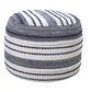 18" Blue Cotton Cylinder Striped Pouf Ottoman