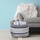18" Blue Cotton Cylinder Striped Pouf Ottoman