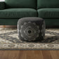 18" Black Cotton Medallion Cylinder Pouf Ottoman