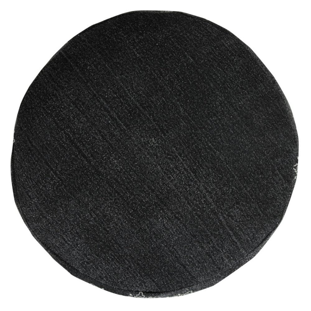 18" Black Cotton Cylinder Medallion Pouf Ottoman
