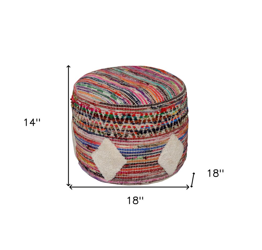 18" Rainbow Cylinder Geometric Pouf Ottoman