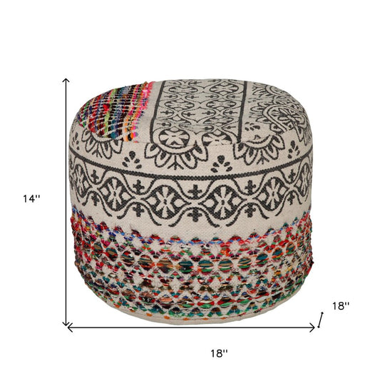 18" Rainbow and Gray Geometric Cylinder Pouf Ottoman