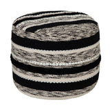 18" White Cotton Cylinder Striped Pouf Ottoman