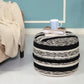 18" White Cotton Cylinder Striped Pouf Ottoman