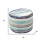 18" Blue Cotton Cylinder Striped Pouf Ottoman